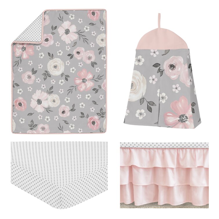 Sweet Jojo Designs Watercolor Floral 4 Piece Crib Bedding Set